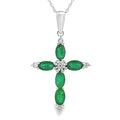 Emerald Diamond Cross Religious Pendant 10KT White Gold