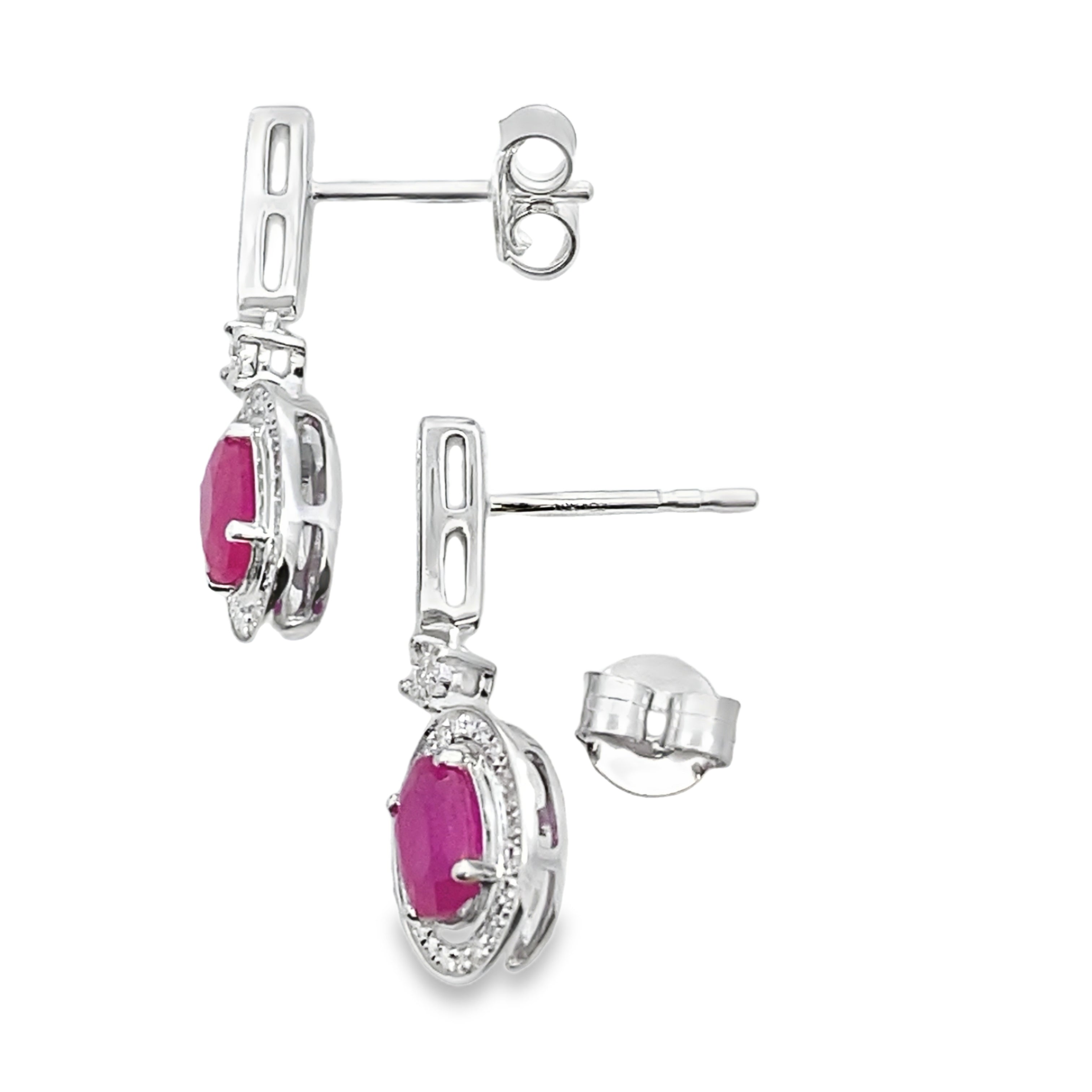 1.40ct Ruby Diamond Dangle Earrings 10KT White Gold