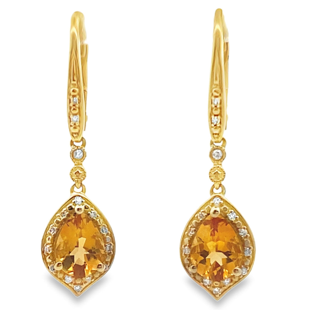 1.88ct Citrine Diamond Dangle Earrings 10KT Yellow Gold