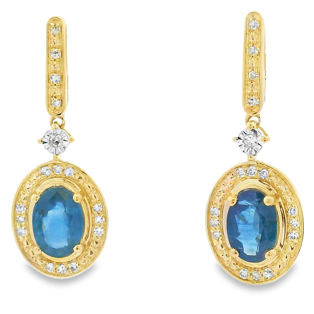 Sapphire Diamond Dangle Earrings 10KT Yellow Gold
