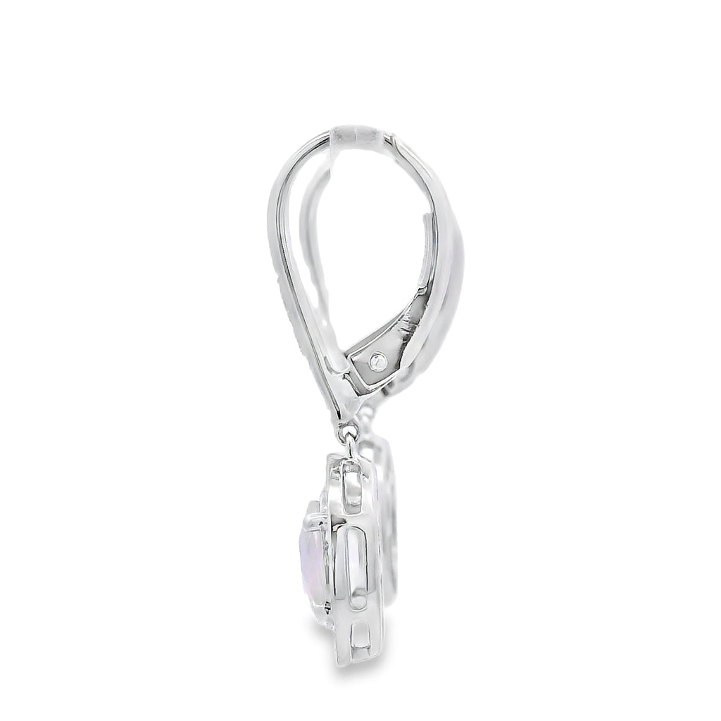 Rose Quartz Diamond Dangle Earrings 10KT White Gold