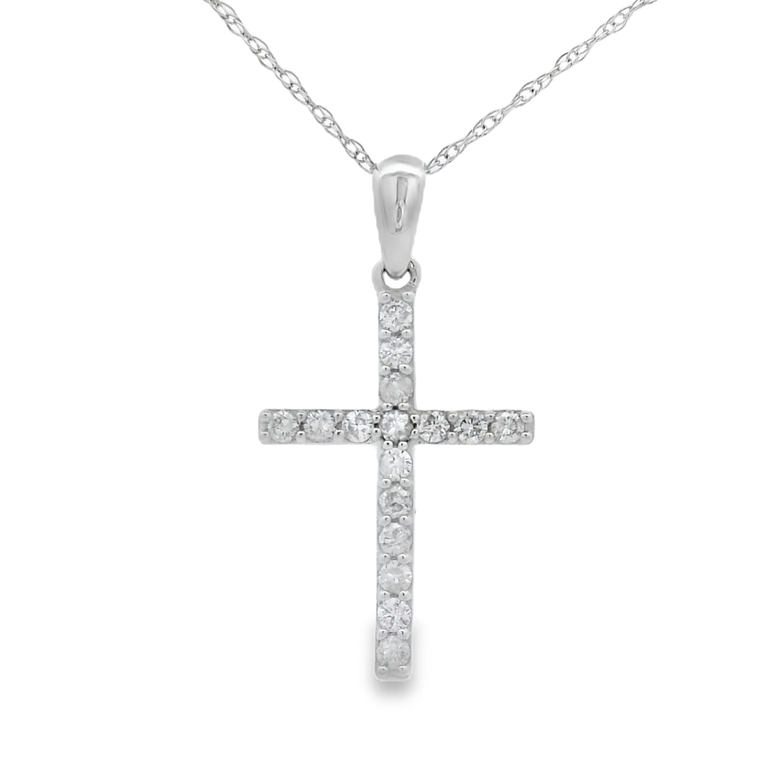 .19ct Diamond Cross Religious Pendant 14KT White Gold