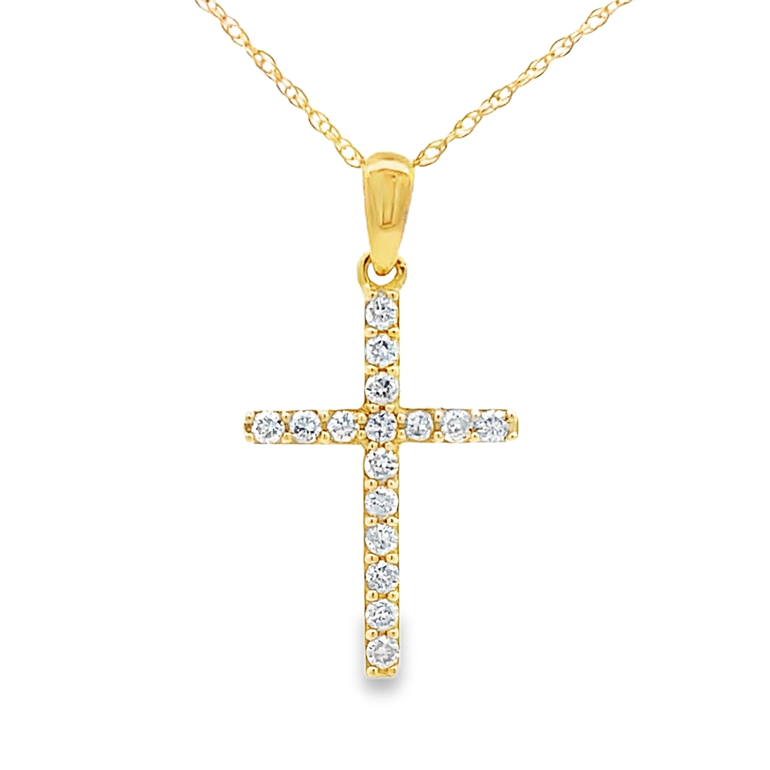 .19ct Diamond Cross Religious Pendant 14KT Yellow Gold