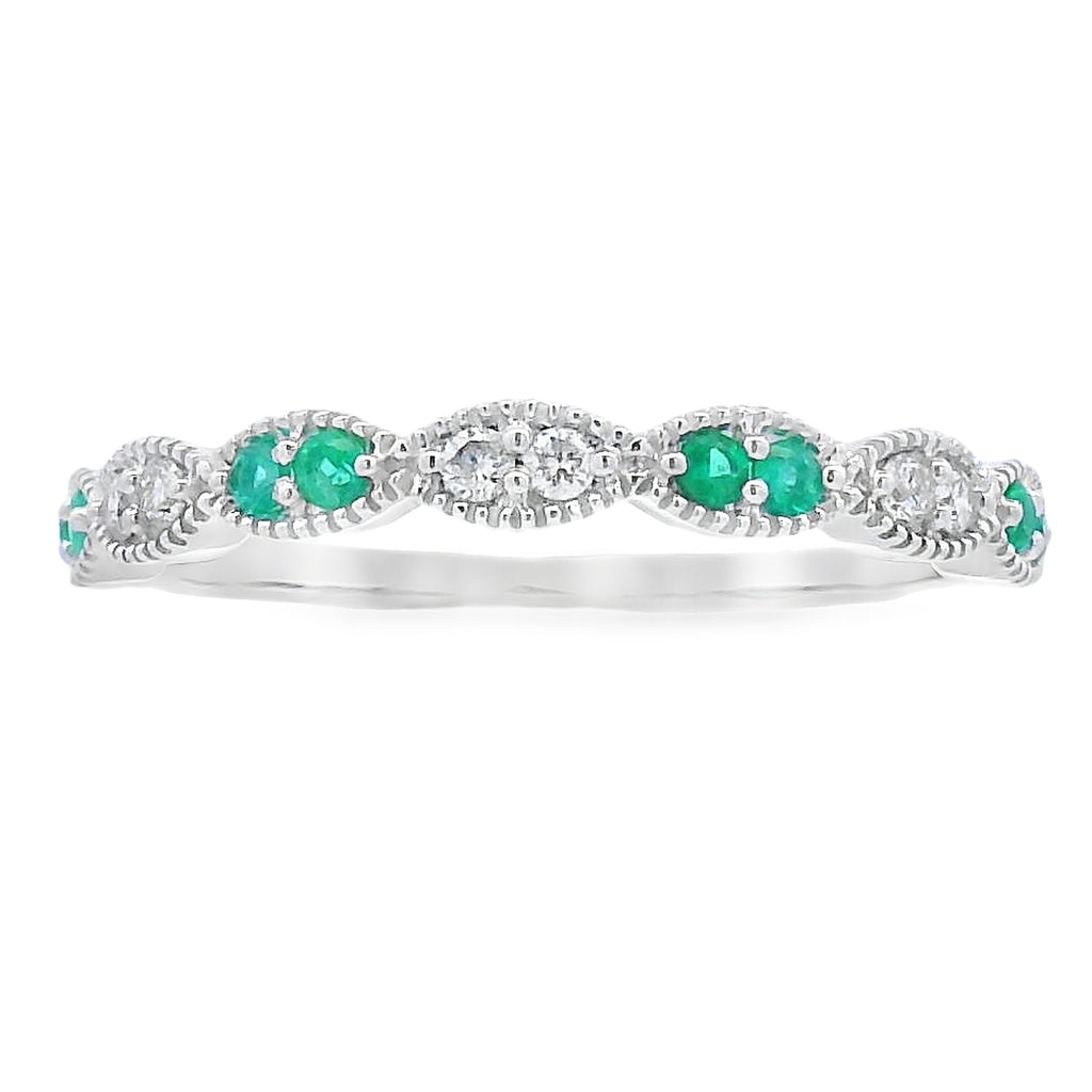 Emerald Diamond stackable band set 14KT White Gold