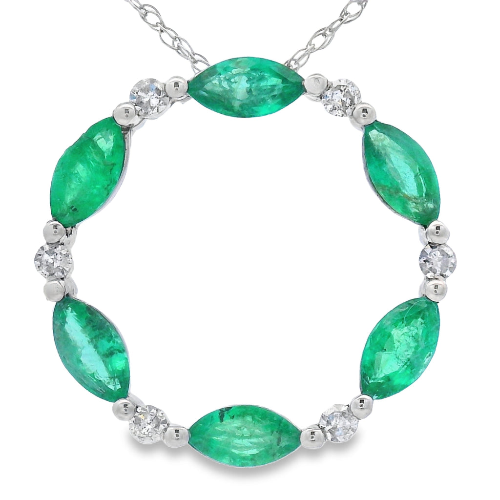 Emerald Diamond Circle of Love Pendant 10KT White Gold
