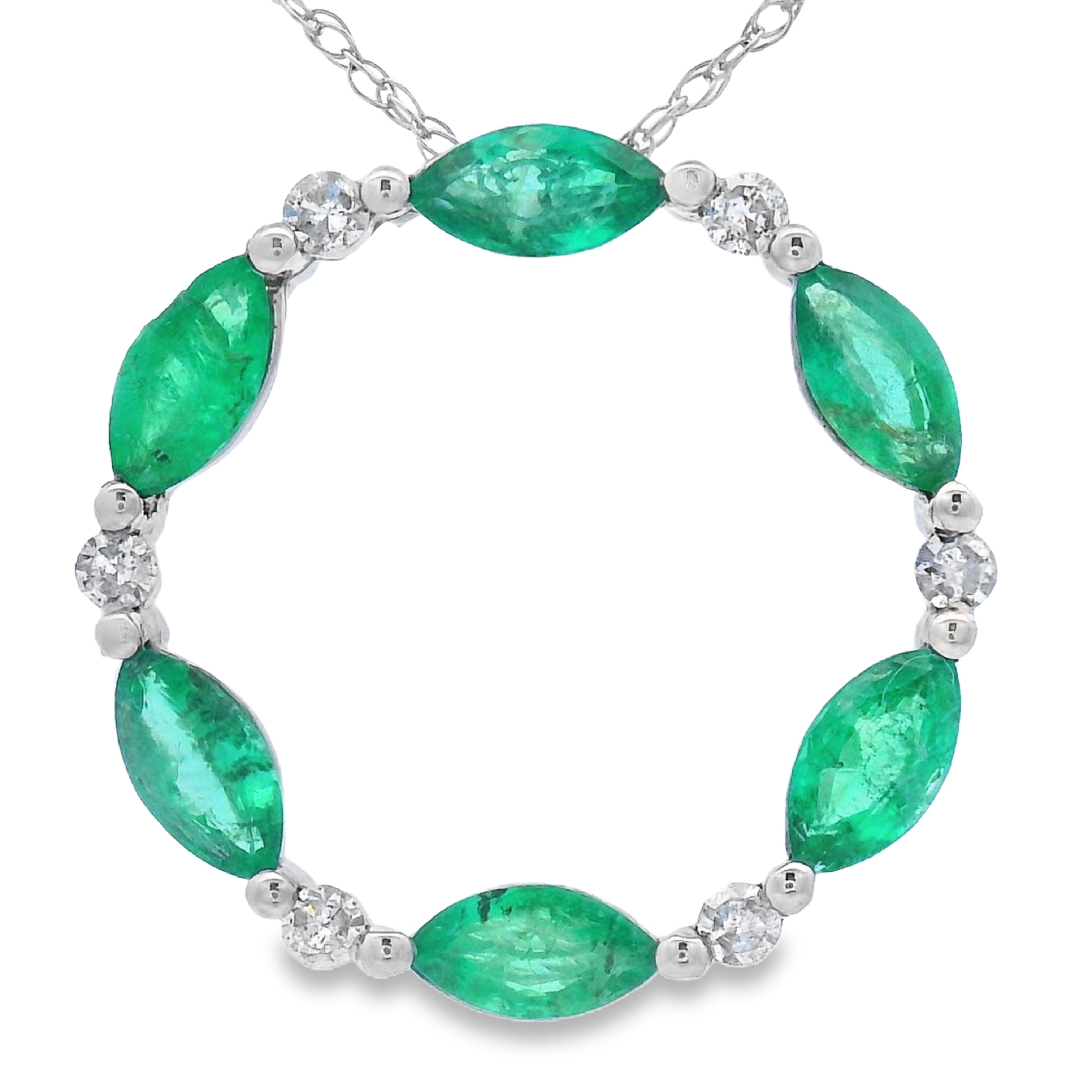 Emerald Diamond Circle of Love Pendant 10KT White Gold
