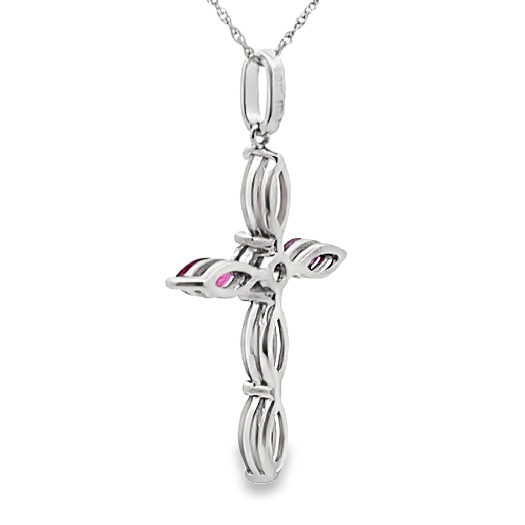 Ruby Diamond Cross Religious Pendant 10KT White Gold