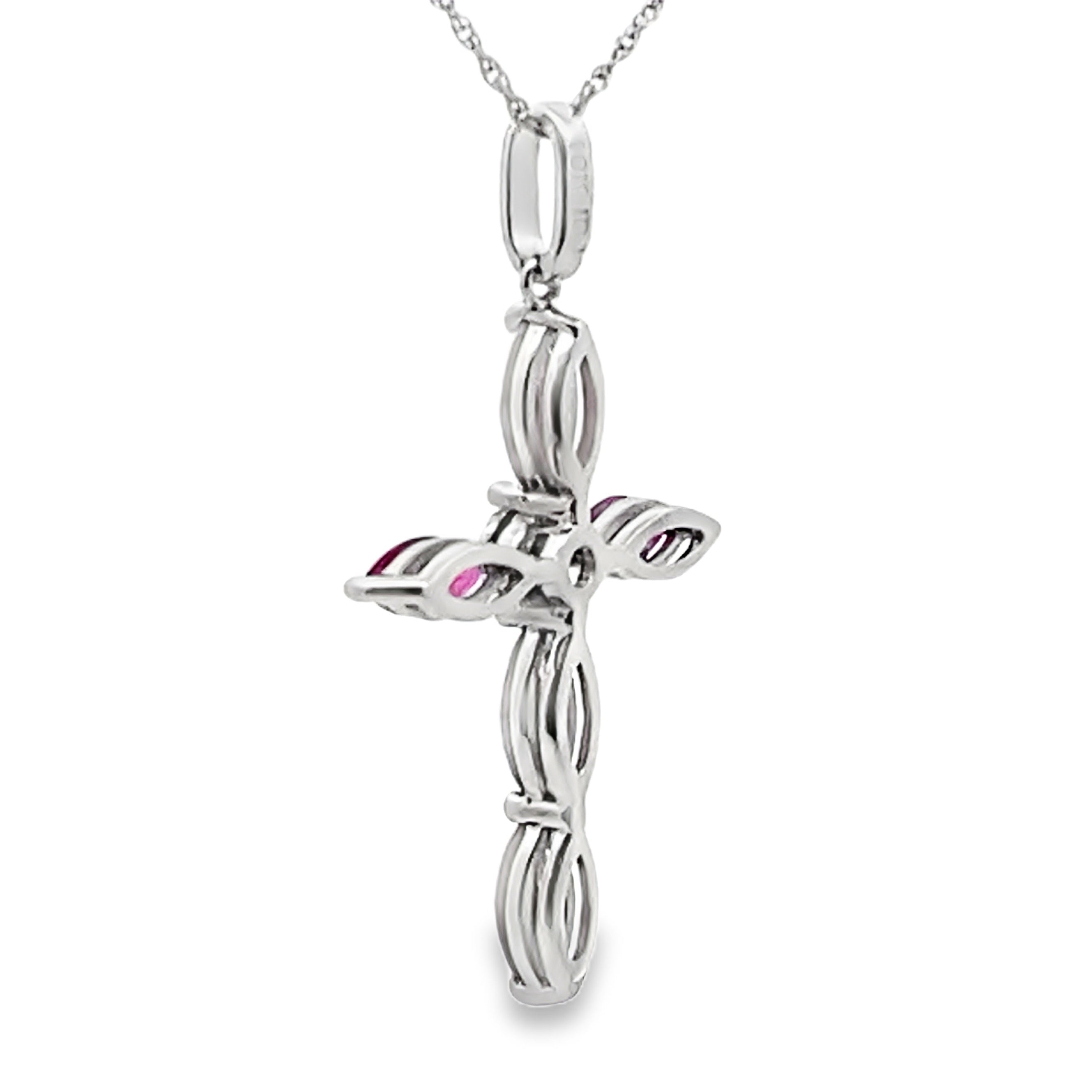 Ruby Diamond Cross Religious Pendant 10KT White Gold