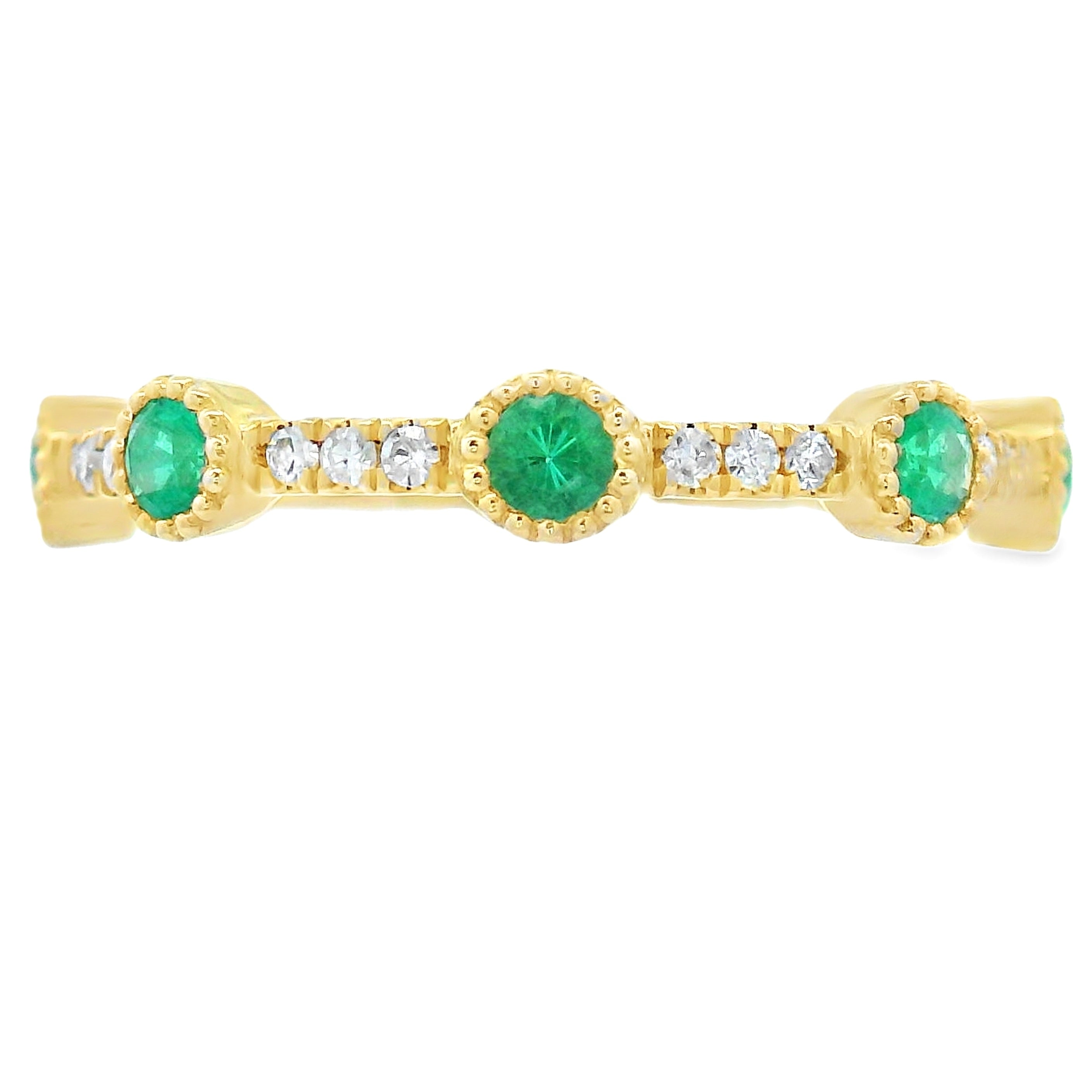 Emerald Diamond stackable band set 14KT Yellow Gold