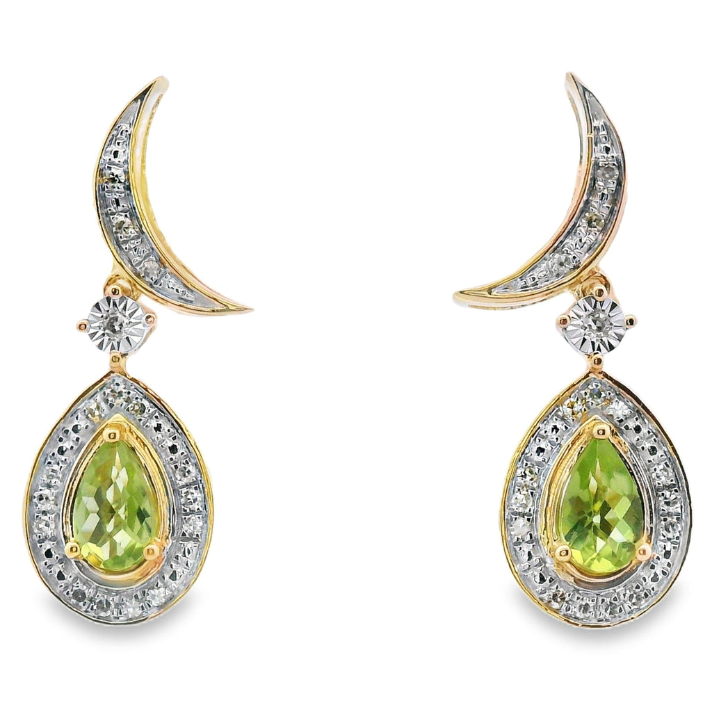 .52ct Peridot Diamond Dangle Earrings 10KT Yellow Gold