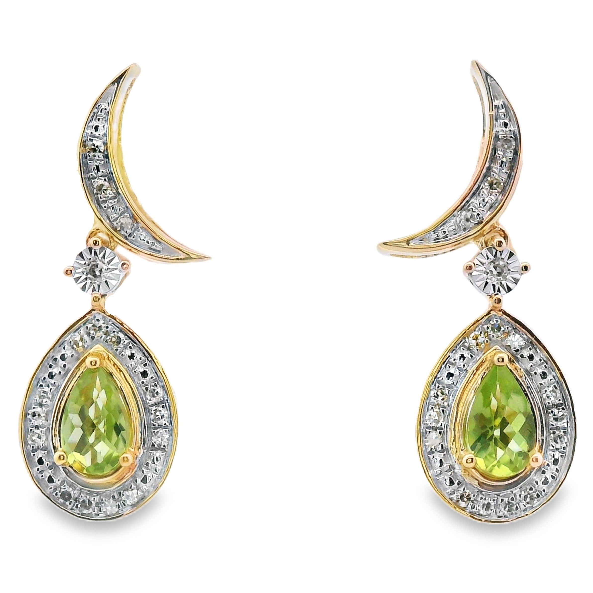 .52ct Peridot Diamond Dangle Earrings 10KT Yellow Gold