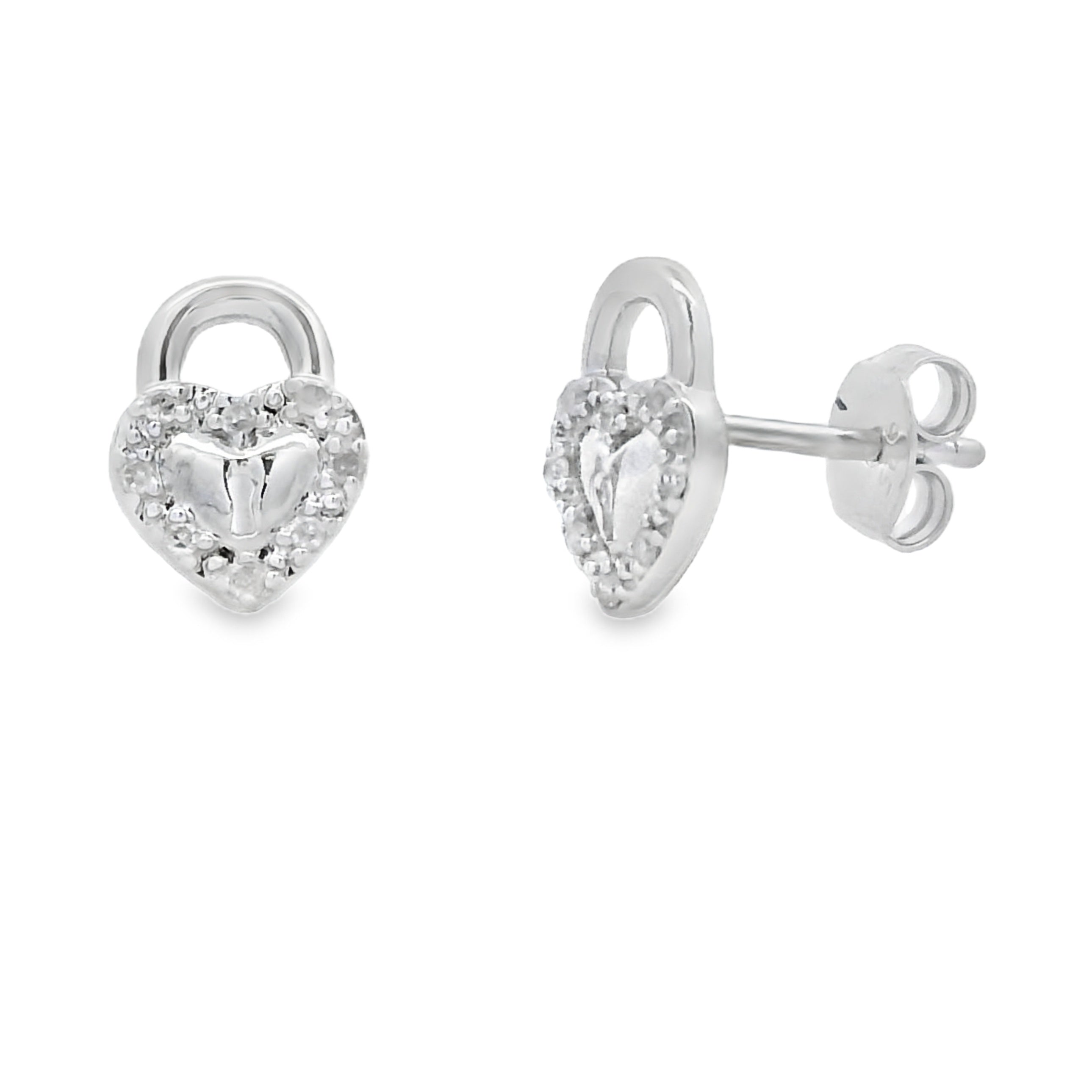 .06ct Diamond Heart Earrings Sterling Silver