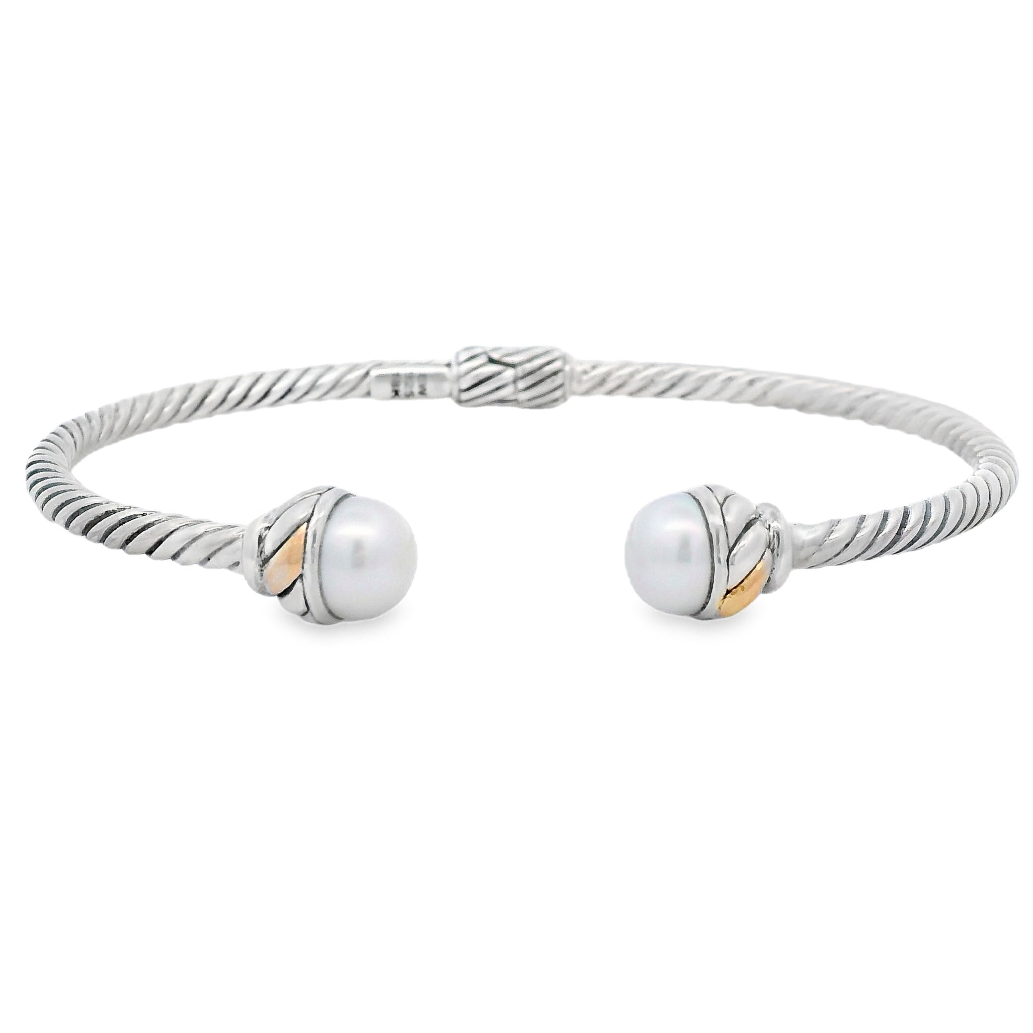 Pearl Bangle Bracelet Sterling Silver 18KT Gold