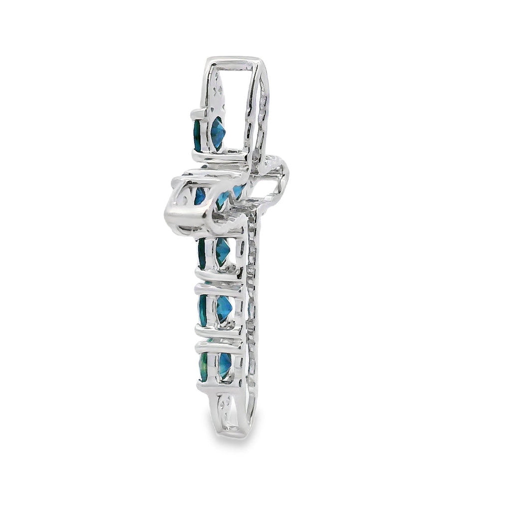 1.68ct Sapphire Cross Religious Pendant 14KT White Gold