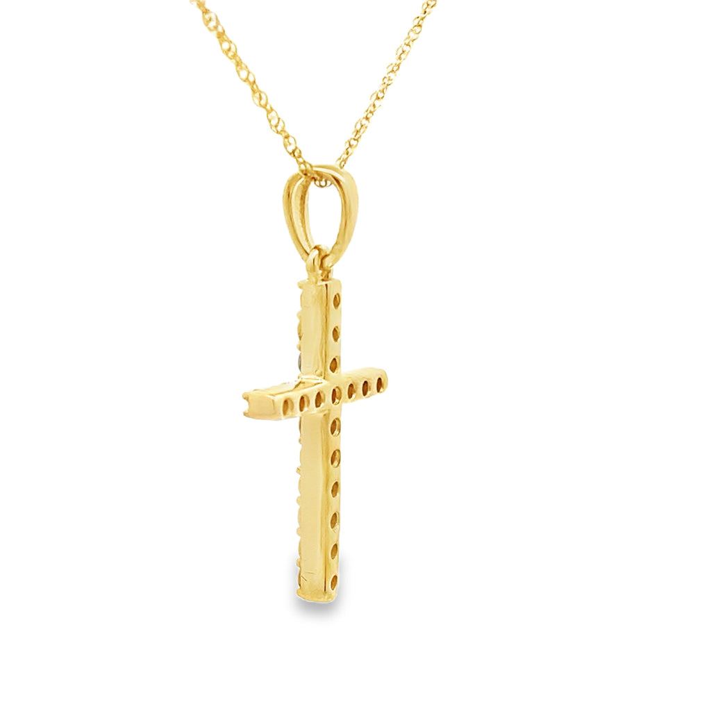 .19ct Diamond Cross Religious Pendant 14KT Yellow Gold