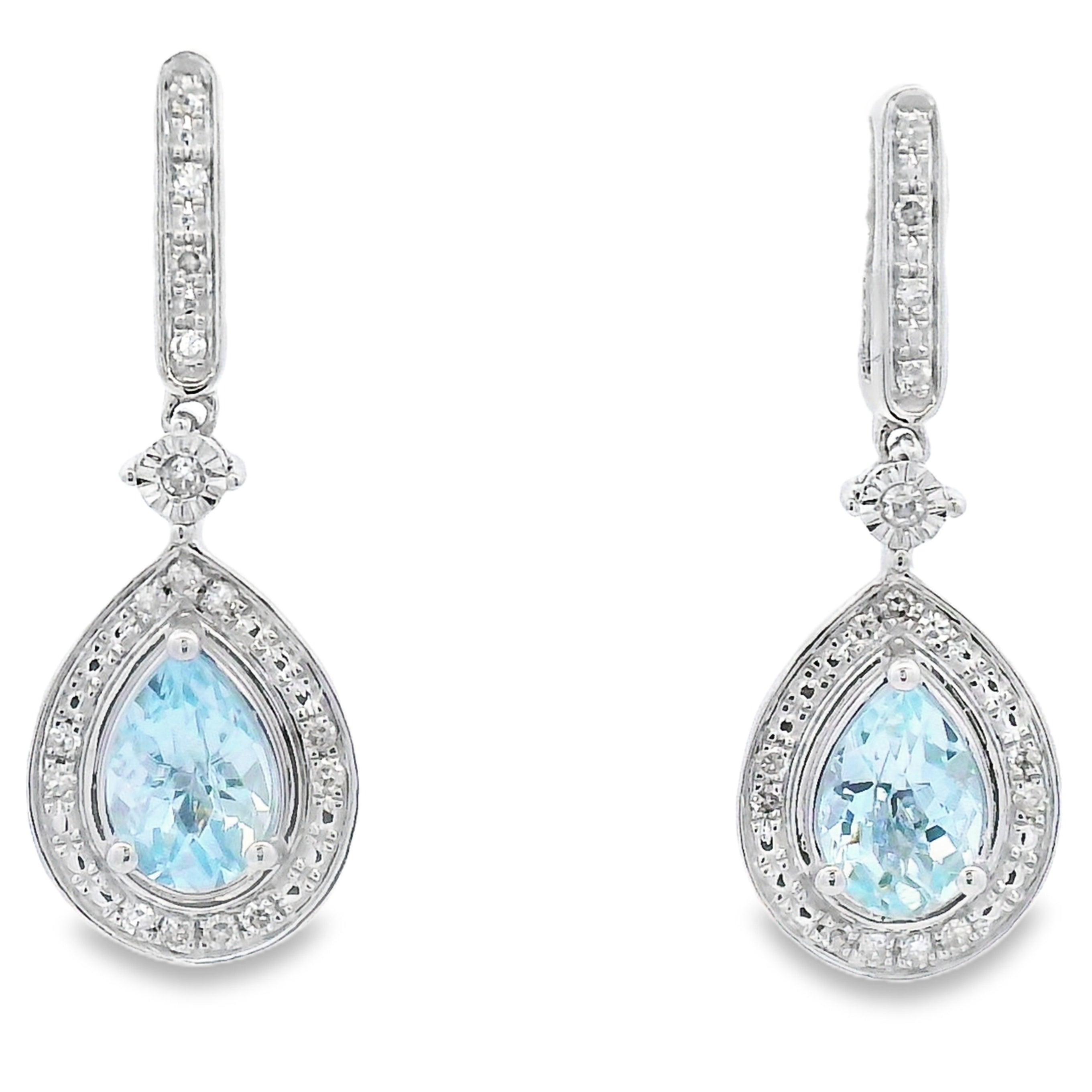 Aquamarine Diamond Dangle Earrings 10KT White Gold
