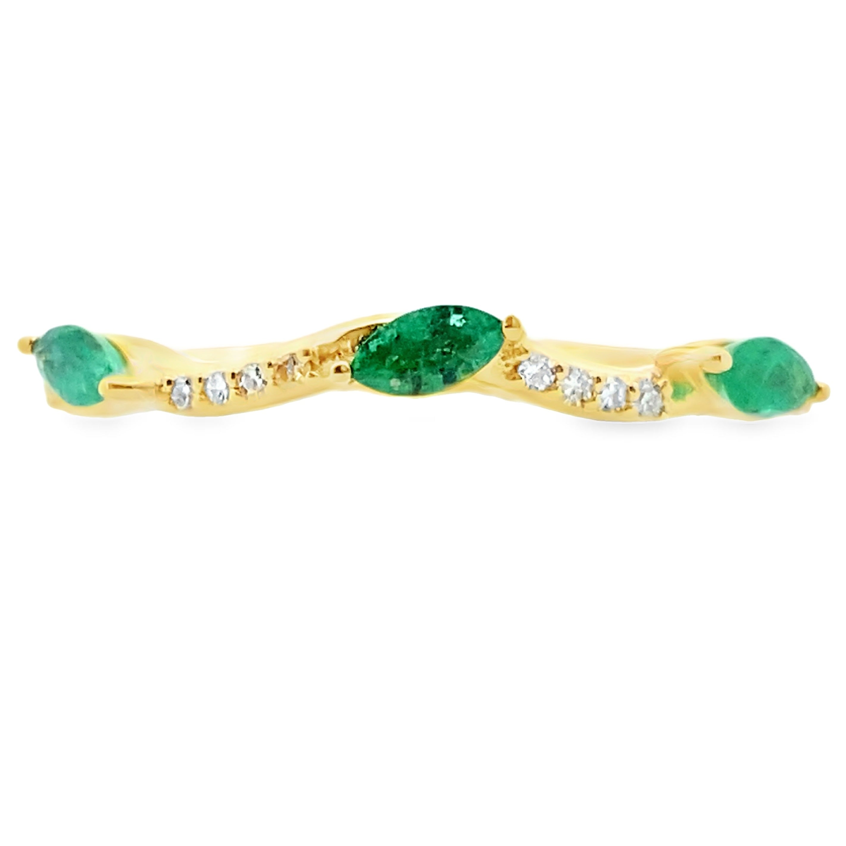Emerald Diamond stackable band set 14KT Yellow Gold