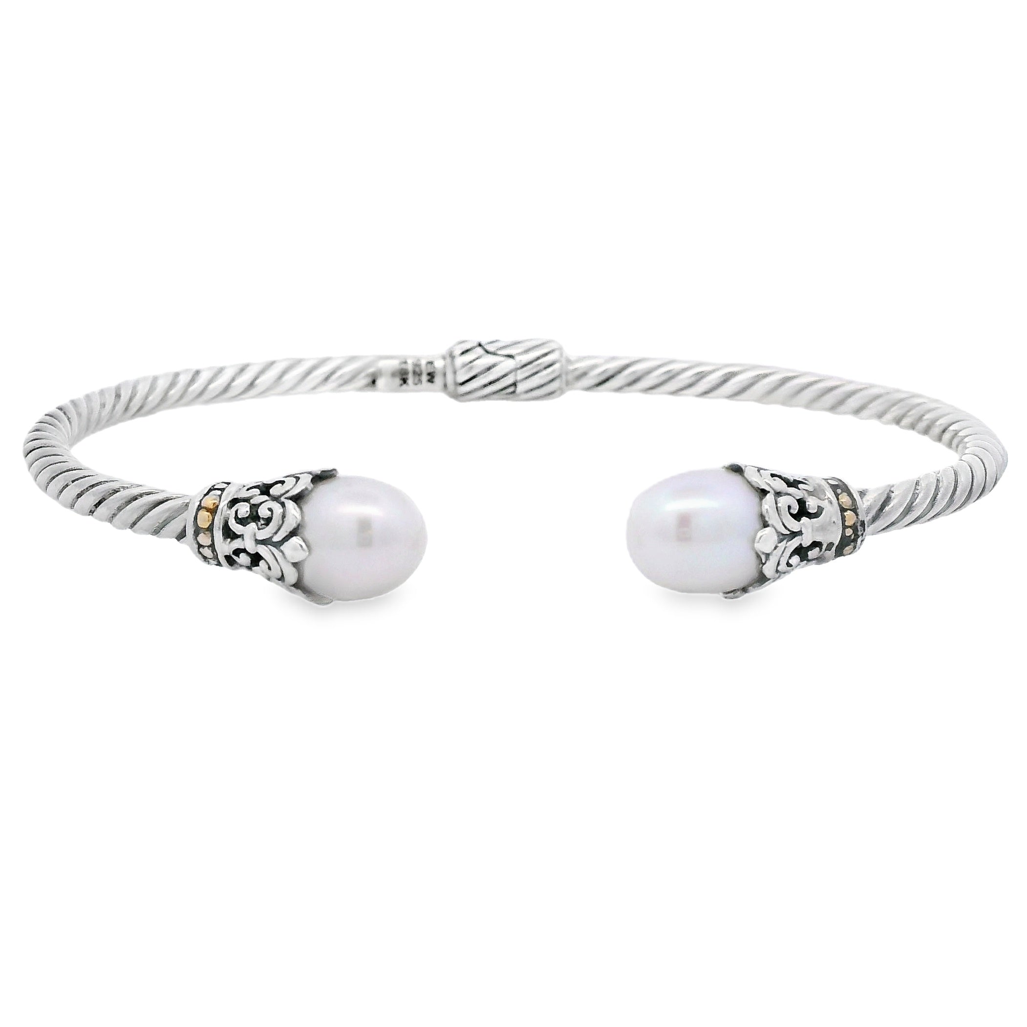 Pearl Bangle Bracelet Sterling Silver 18KT Gold