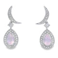 Rose Quartz Diamond Dangle Earrings 10KT White Gold