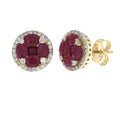 1.46ct Ruby Diamond Stud Earrings 14KT Yellow Gold