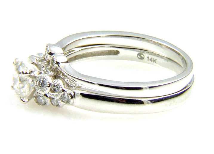 .90ct Antique Style Engagement Ring Set 14KT White Gold