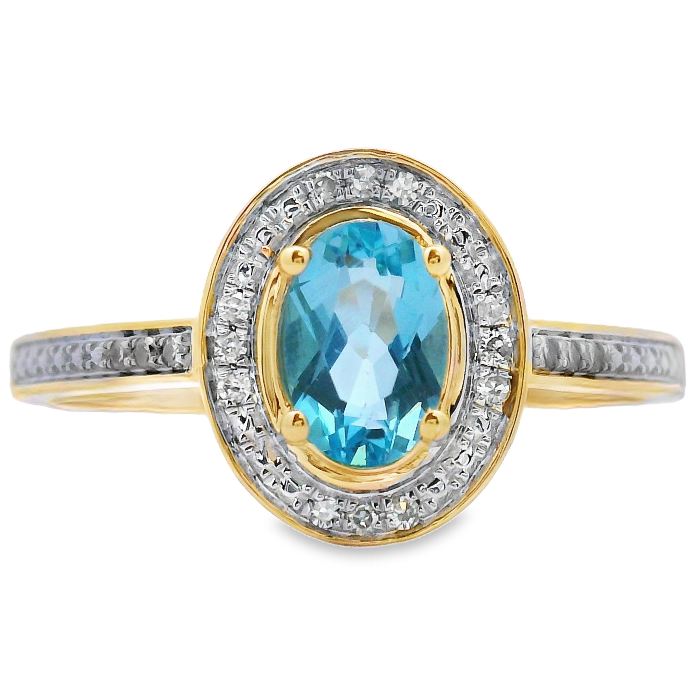 .49ct Blue Topaz Diamond Ring 10KT Yellow Gold