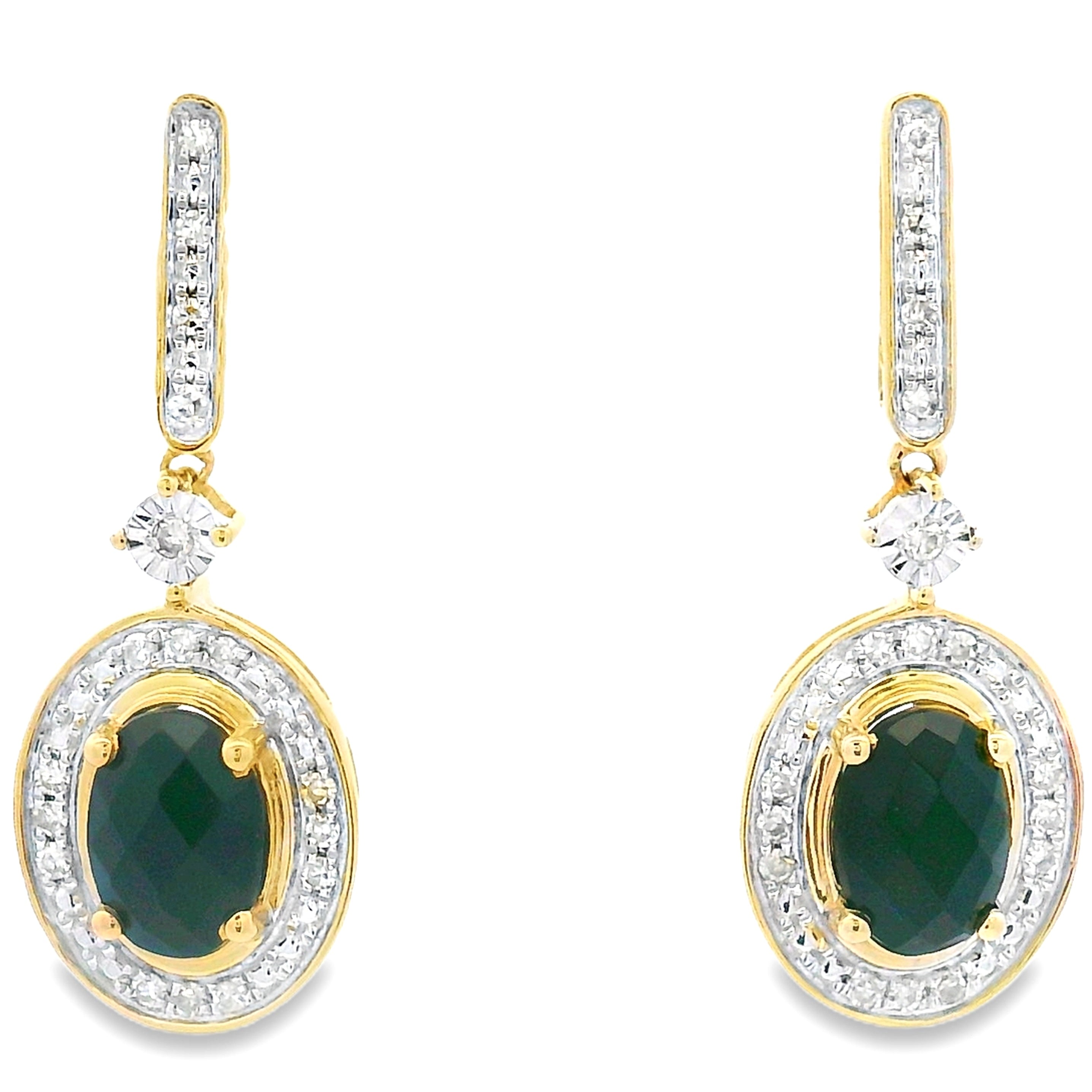 1.06ct Onyx Diamond Dangle Earrings 10KT Yellow Gold