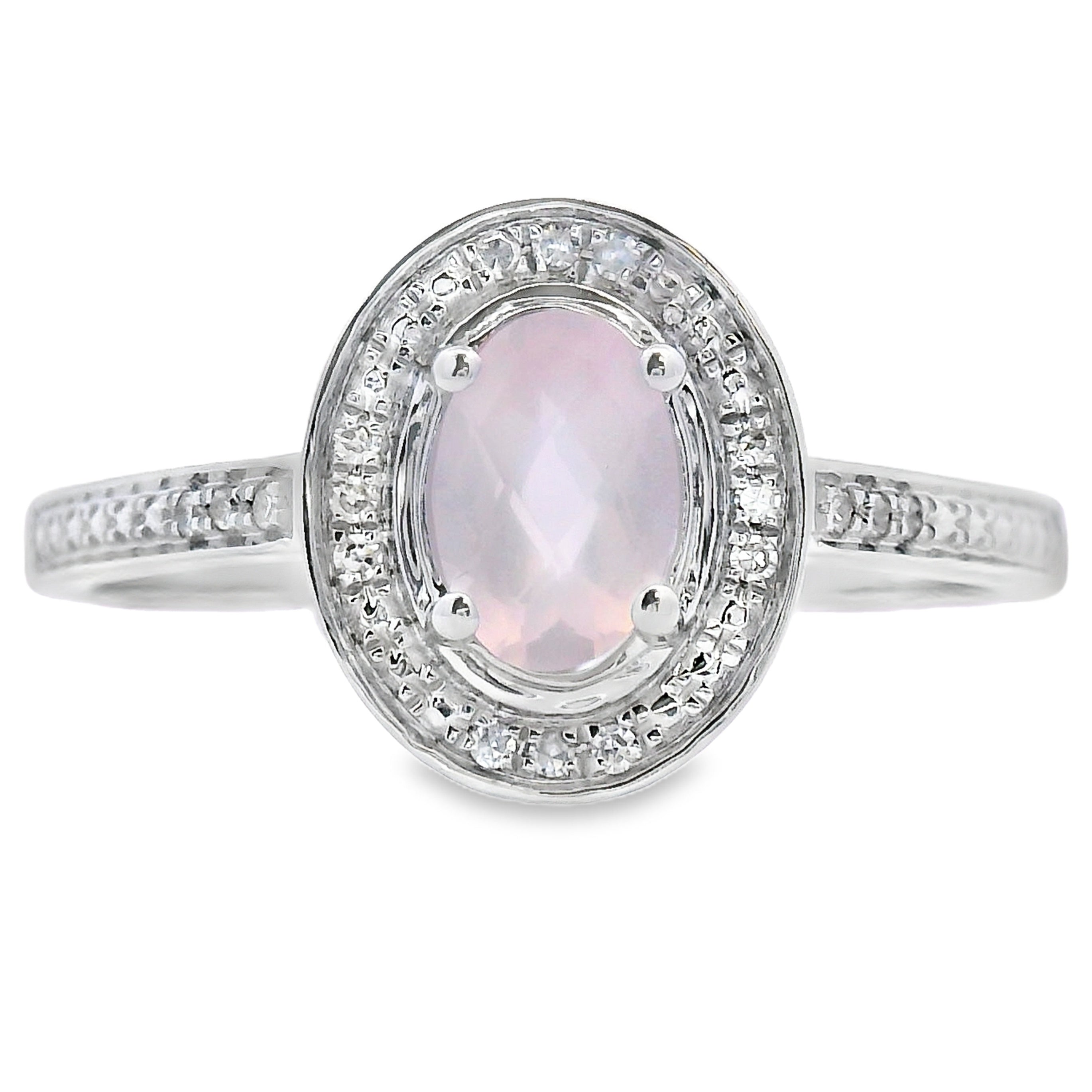 .44ct Rose Quartz Diamond Ring 10KT White Gold