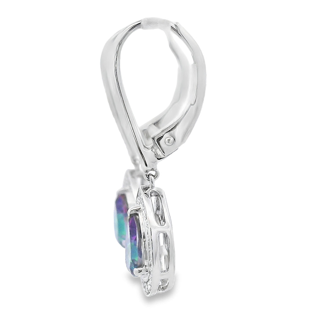 Mystic Fire Topaz Dangle Earrings 10KT White Gold