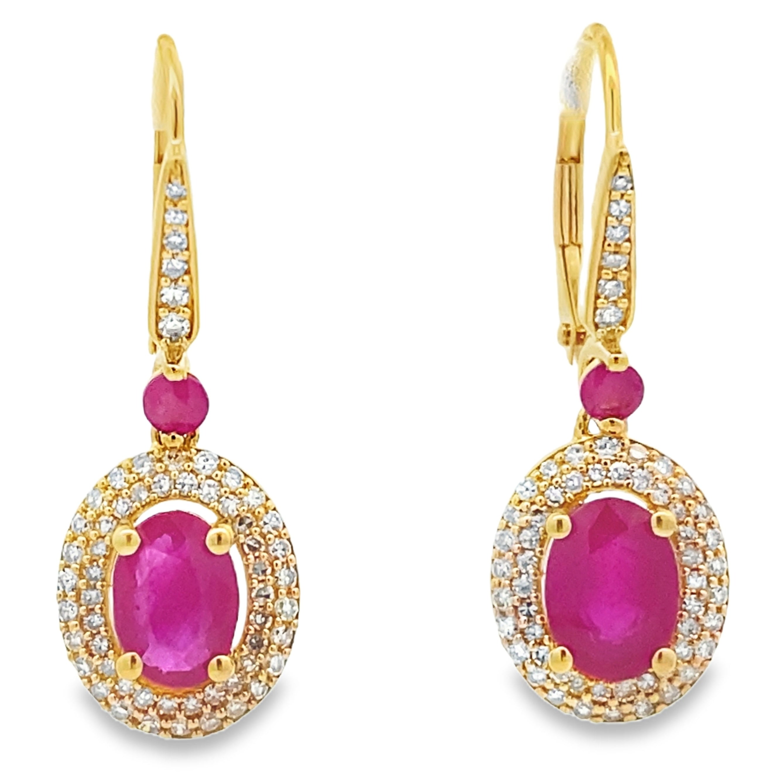 3.50ct Ruby Diamond Dangle Earrings 10KT Yellow Gold
