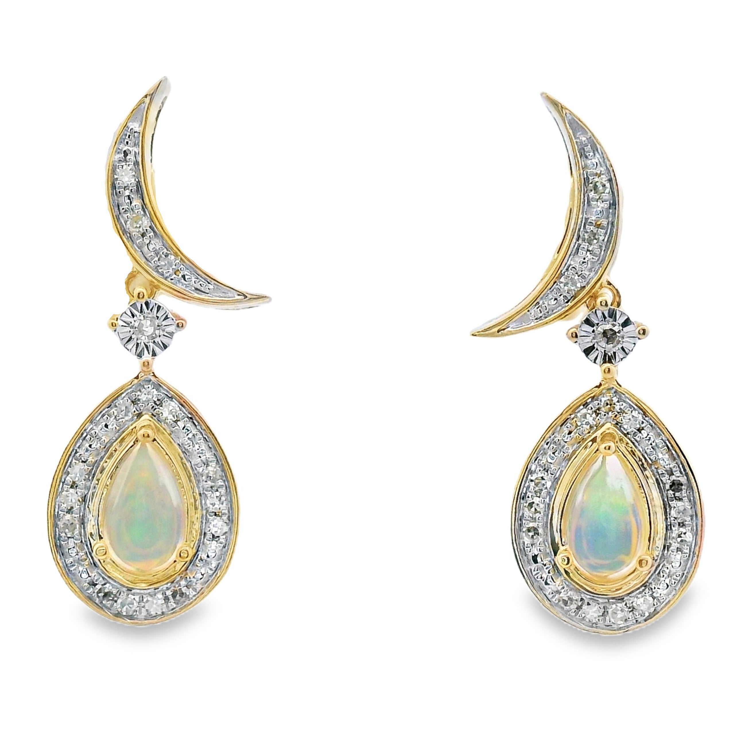.42ct Opal Diamond Dangle Earrings 10KT Yellow Gold