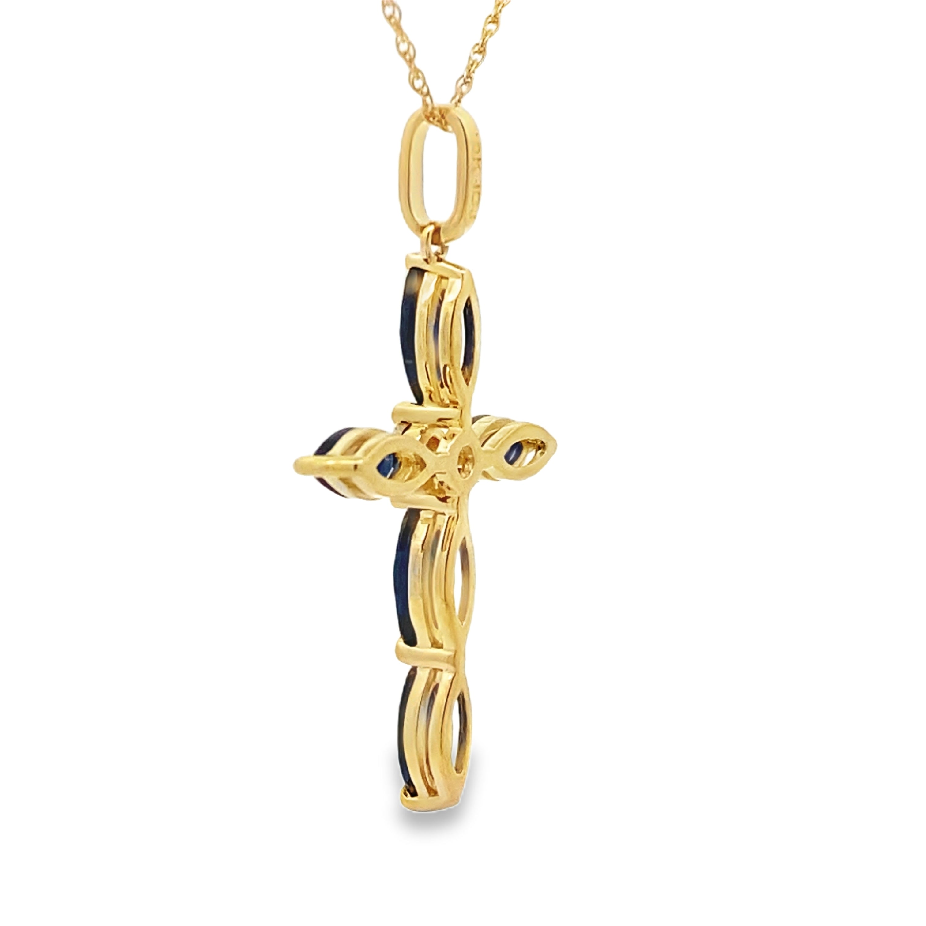 Sapphire Cross Religious Pendant 10KT Yellow Gold