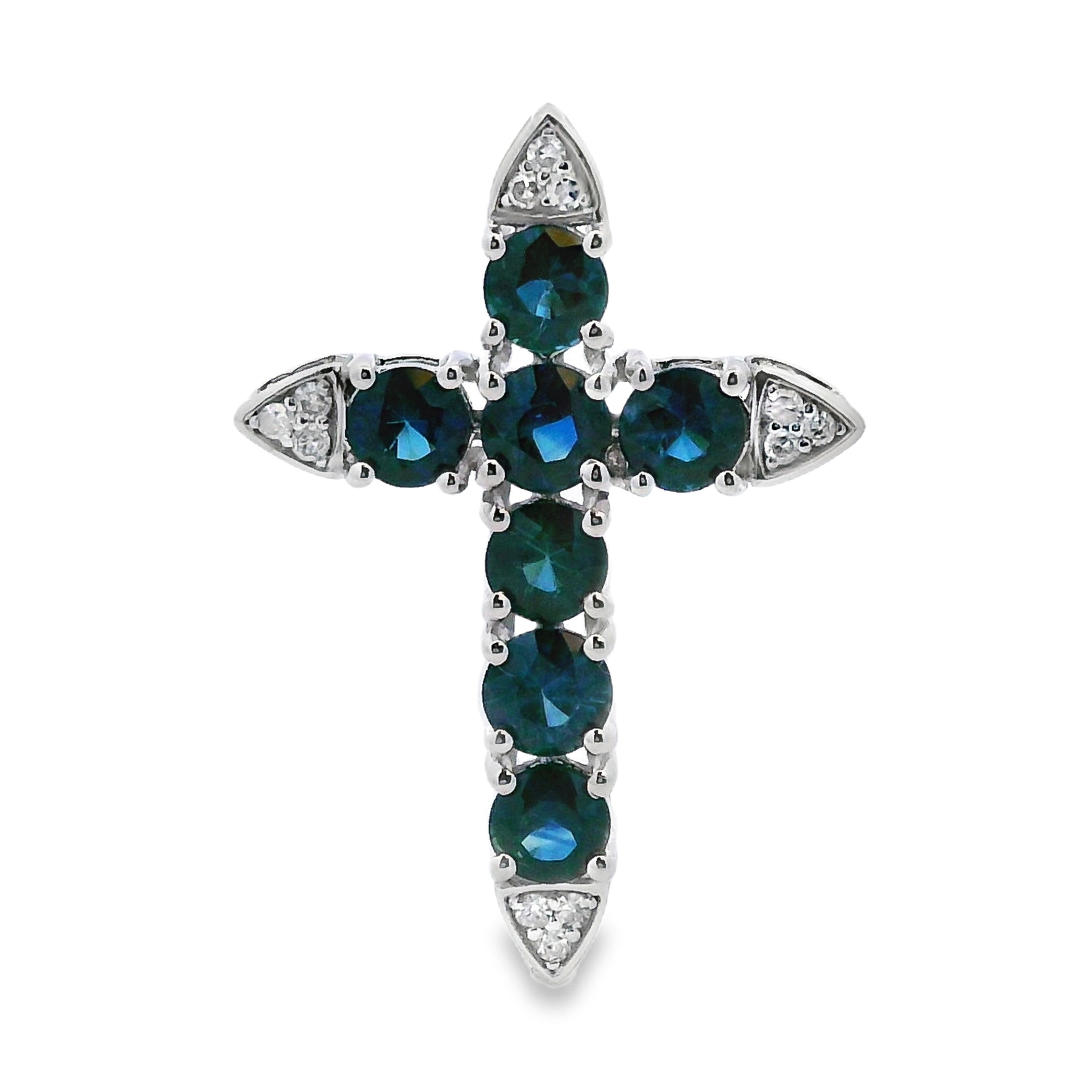 1.68ct Sapphire Cross Religious Pendant 14KT White Gold