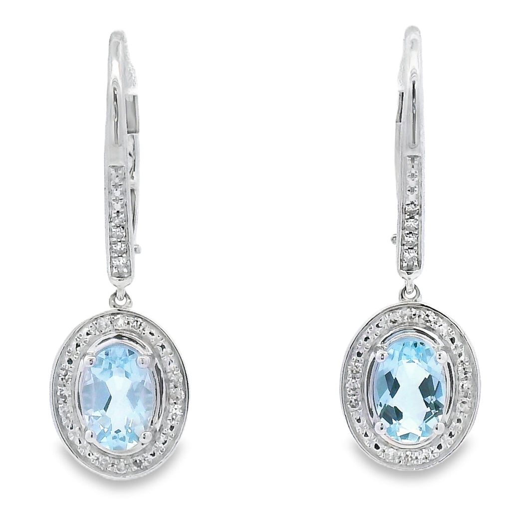 Aquamarine Diamond Dangle Earrings 10KT White Gold