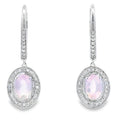 Rose Quartz Diamond Dangle Earrings 10KT White Gold