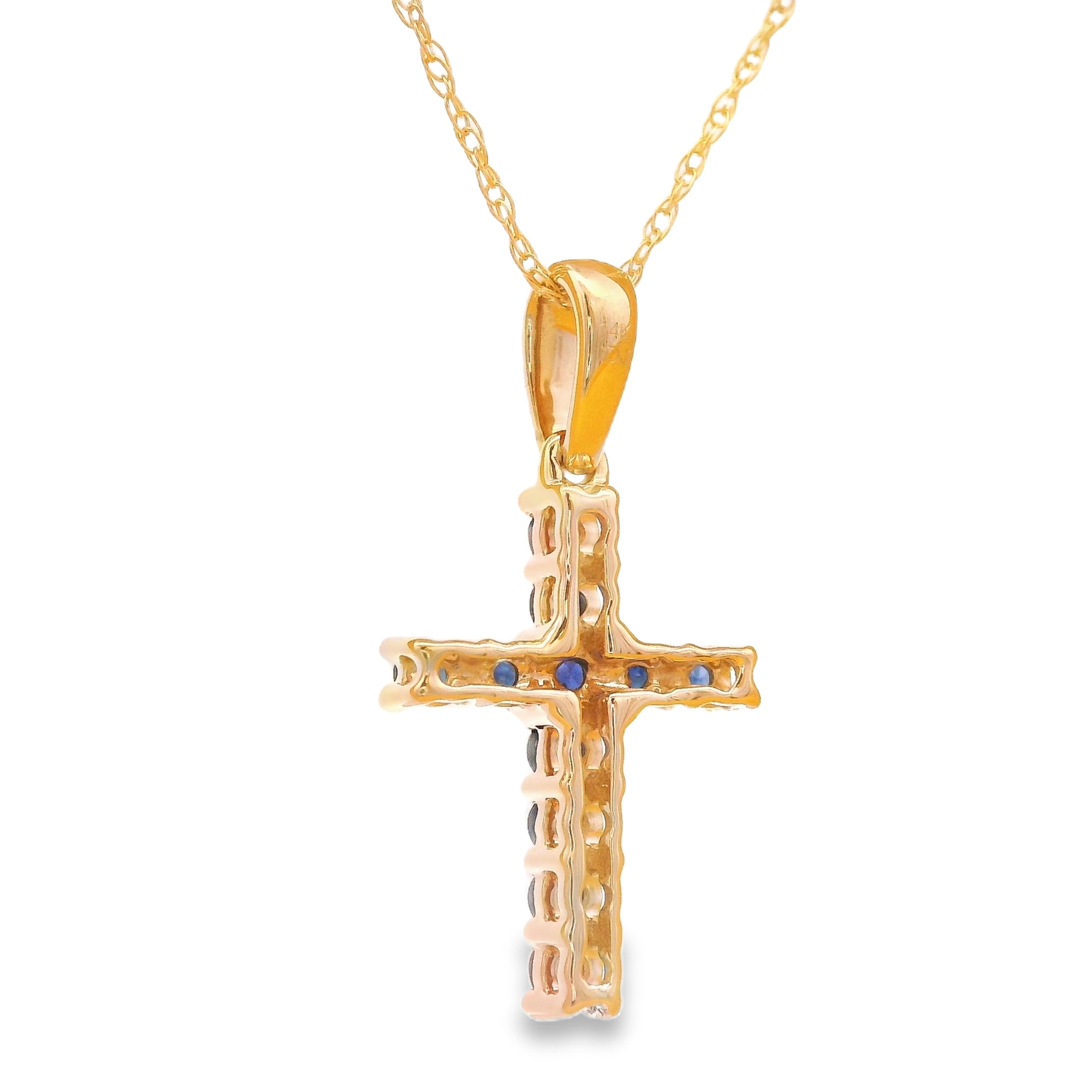 .29ct Sapphire Cross Religious Pendant 14KT Yellow Gold