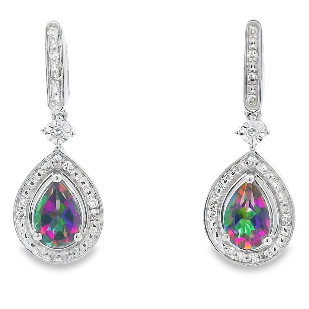 Mystic Fire Topaz Dangle Earrings 10KT White Gold