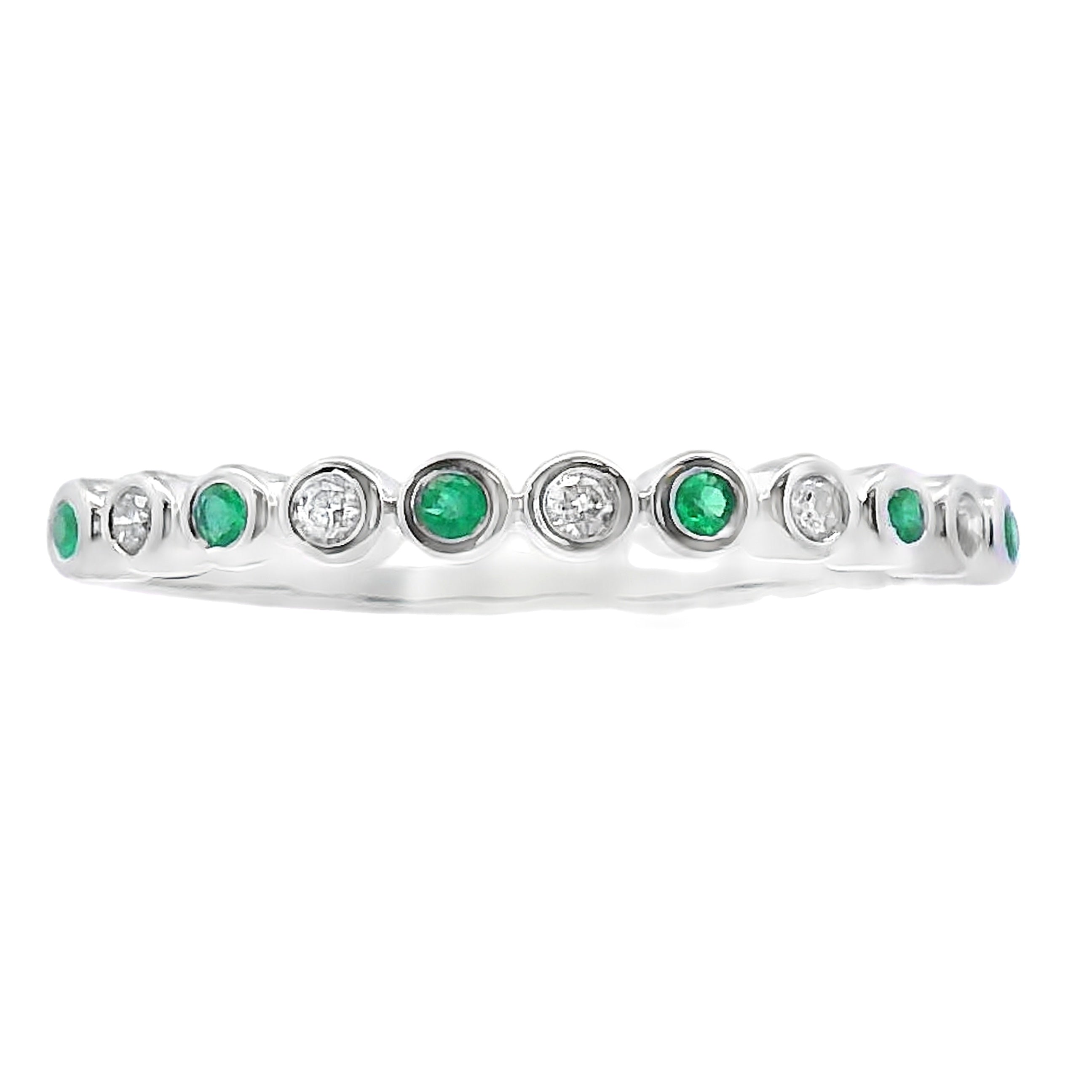 Emerald Diamond stackable band set 14KT White Gold