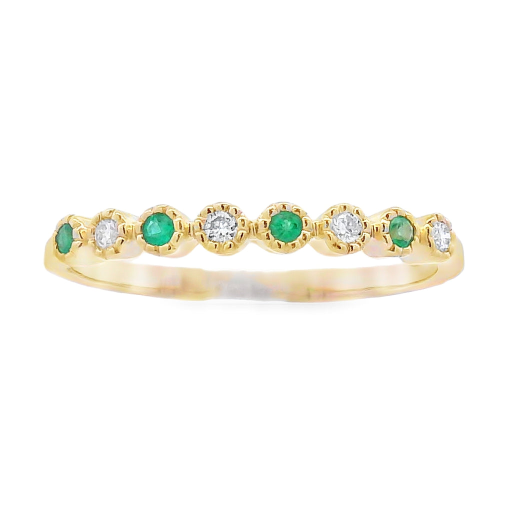 Emerald Diamond stackable band set 14KT Yellow Gold