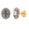 Created Alexandrite Diamond Earrings 10KT Yellow Gold