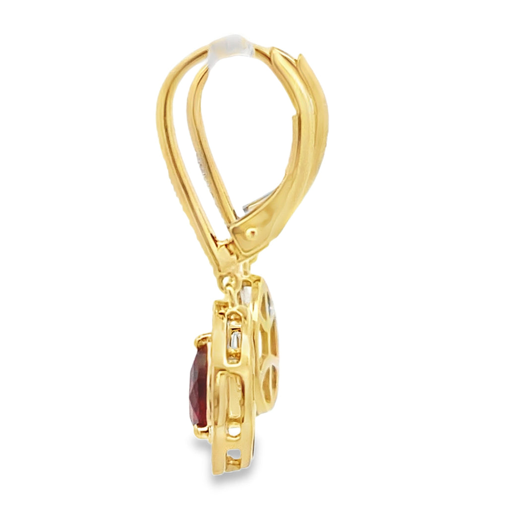 1.05ct Garnet Diamond Dangle Earrings 10KT Yellow Gold