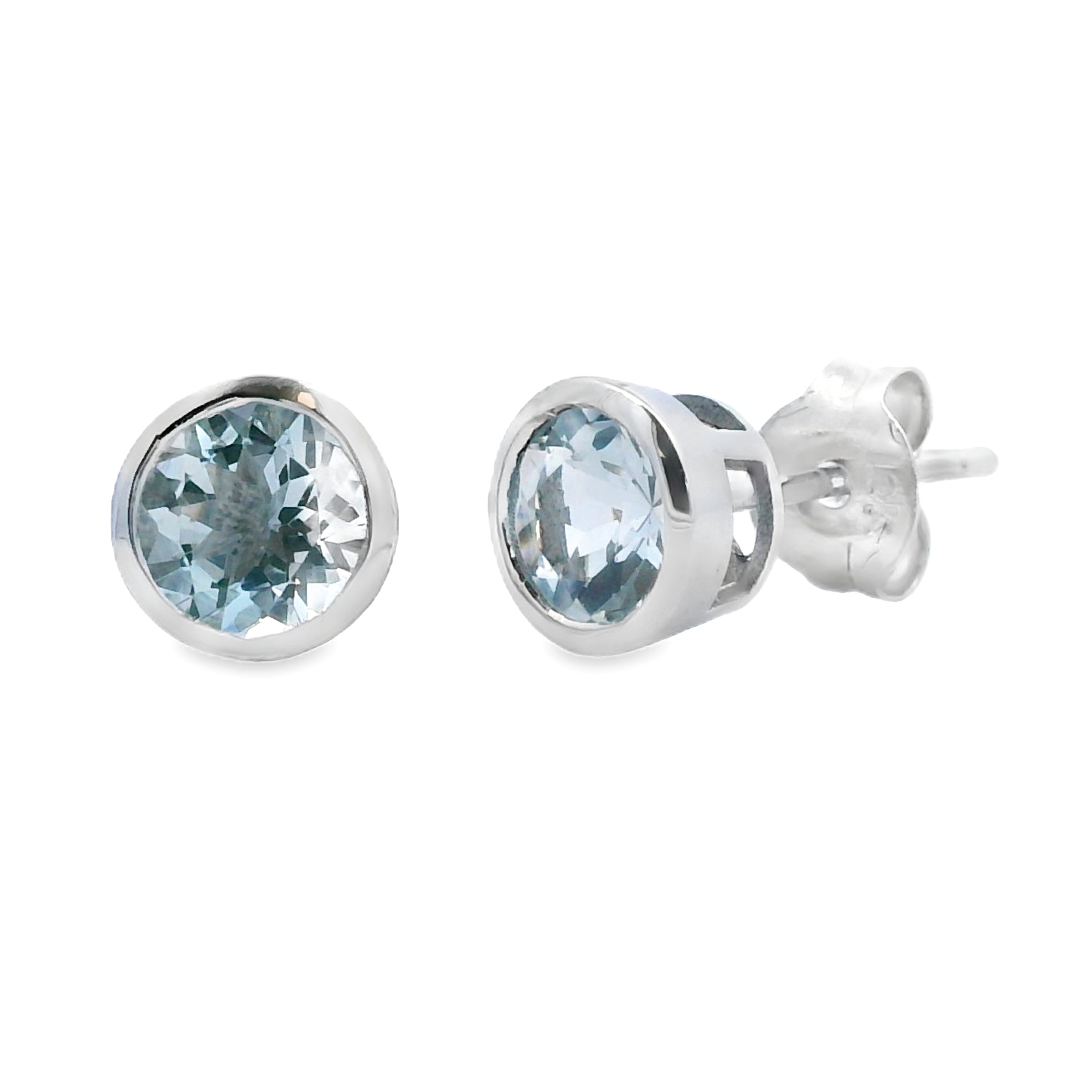 Genuine .78ct Aquamarine Stud Earrings 10KT White Gold