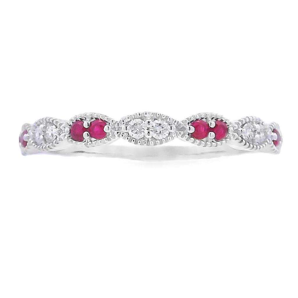 .25ct Ruby Diamond stackable band set 14KT White Gold