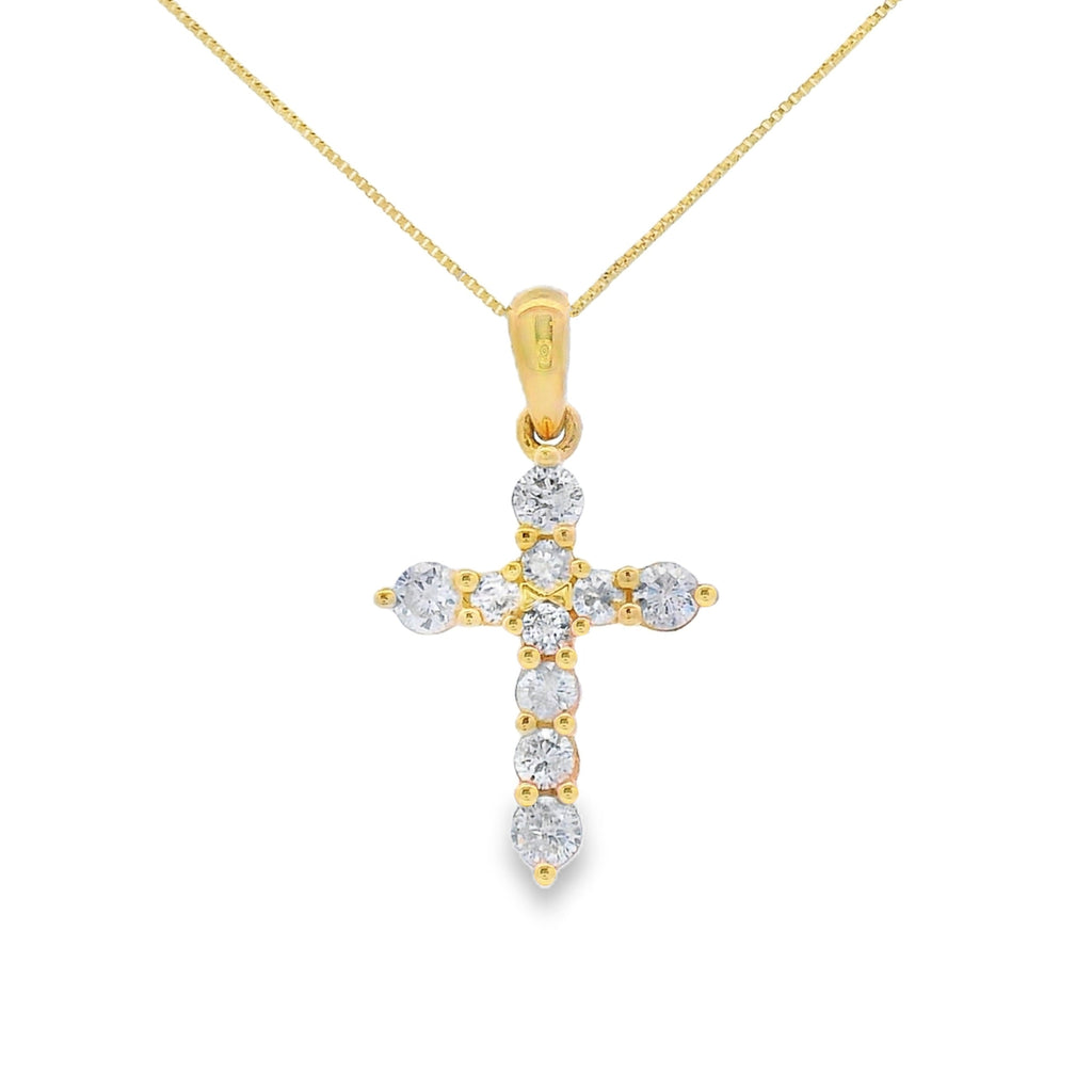 .30ct Diamond Cross Religious Pendant 14KT Yellow Gold
