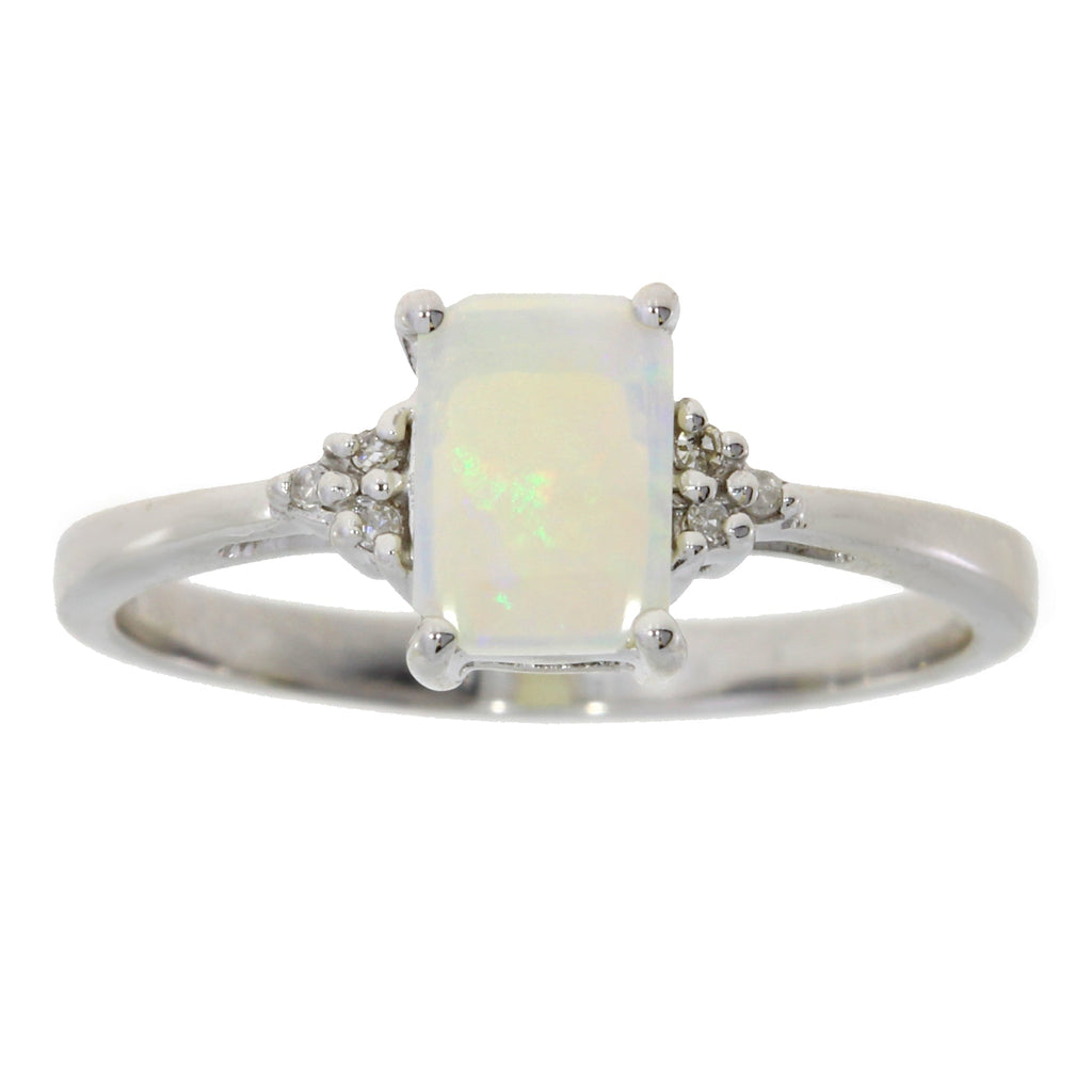 Genuine .02ct Opal Diamond Ring 10KT White Gold