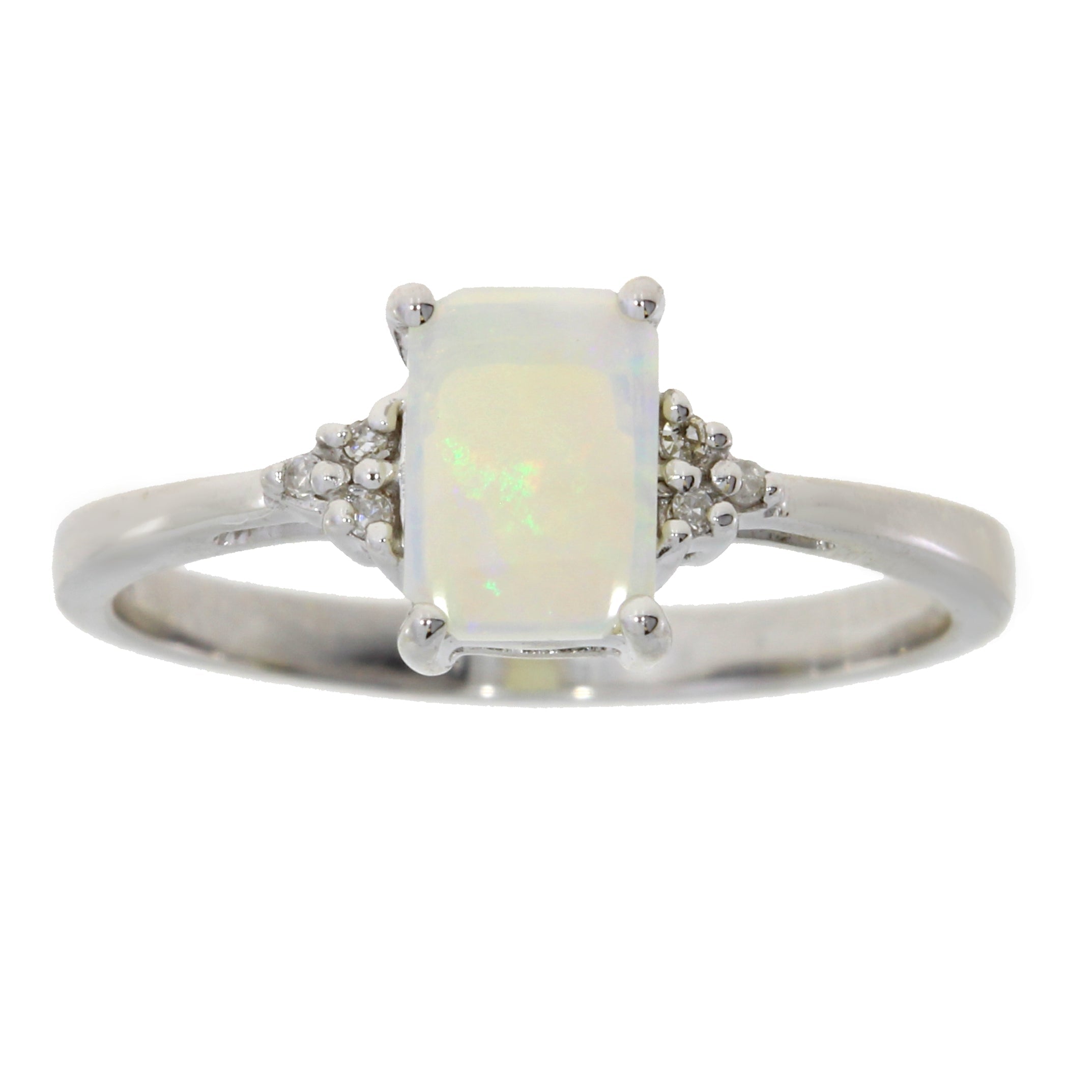 Genuine .02ct Opal Diamond Ring 10KT White Gold