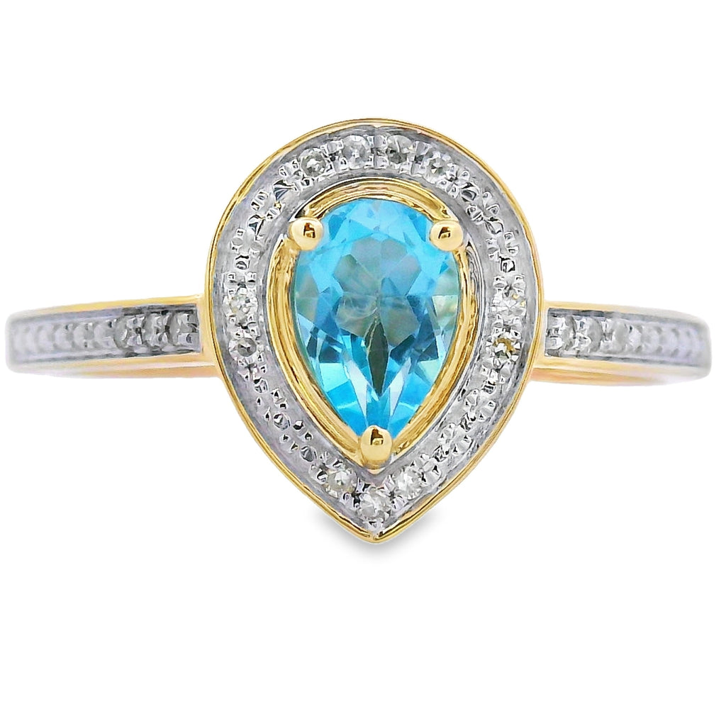.54ct Blue Topaz Diamond Ring 10KT Yellow Gold