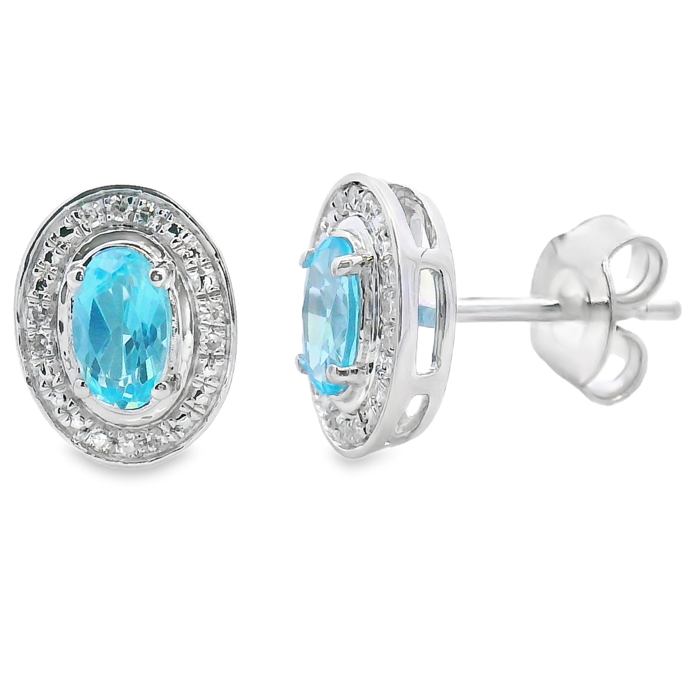 .62ct Blue Topaz Diamond Earrings 10KT White Gold
