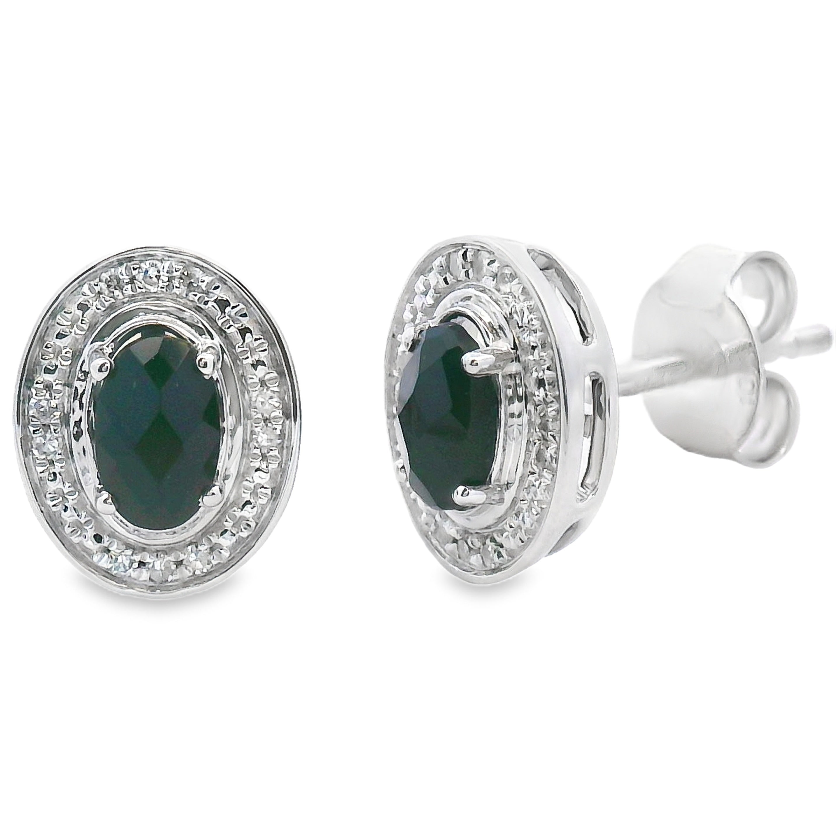 Genuine .56ct Onyx Diamond Earrings 10KT White Gold