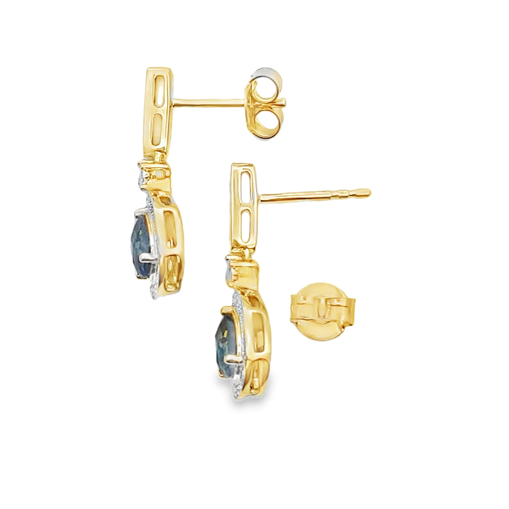 London Blue Topaz Dangle Earrings 10KT Yellow Gold